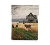 Farm with deer Printed 13 Inch Laptop Sleeve PU Leather Shockproof Notebook Computer Bag Cover Tablet Carrying Case