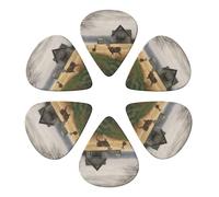 Farm with deer Printed Guitar Picks 6-Pack with Holder - 0.71mm Funny Guitar Picks for Acoustic Guitar, Electric Guitar, Bass Guitar