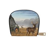 Farm with Deer Prints Card Wallet for Women Men Cute Zipper Card Cases Holder Mini Coin Purse with 12 Card Slots