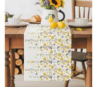 Farm Yellow Flower Vines Leaves Seamless Table Runner 70 Inches Long,Table Runners Kitchen Dining Tables Decoration for Home Party Decor, Vintage Fallen Leaves on White Tables Runner Dresser Scarf