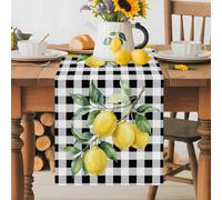 Farm Yellow Lemon Green Leaves Table Runner 70 Inches Long,Table Runners Kitchen Dining Tables Decoration, Black White Buffalo Plaid Tables Runner for Home Party Wedding Dresser Scarf