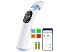 FARMAQO Digital Infrared Forehead Thermometer with Bluetooth App, LCD Display, Fever Alert System, White, Battery Operated, CE Certified
