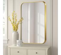 FARMER 16x20 Inch Matte Gold Bathroom Mirrors for Wall, Brushed Bathroom Vanity Mirror with Rounded Edge, Metal Framed Rectangle Mirrors for Bathroom or Living Rooms, Hangs Horizontally or Vertically