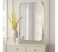 FARMER 16x24 Inch Gold Bathroom Mirrors for Wall, Brushed Brass Bathroom Vanity Mirror with Rounded Edge, Metal Framed Rectangle Mirrors for Bathroom, Hangs Horizontally or Vertically