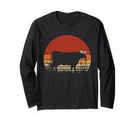 Farmer Cow Sunset Floral Cattle Ranch Vintage Art Long Sleeve T-Shirt