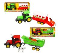 Farmer Giles Friction Tractor and Trailer Set, Farm Toys with Horse and Cow Figures, Ages 3+