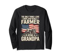Farmer Grandpa Tractor With American Flag Pride Long Sleeve T-Shirt