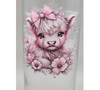 Farmer Highland Cow Glass Tumbler. Drinking Glass. Gift. Pink Highland Cow. Cow Gift