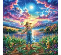 Farmer in Flower Field 100 Piece Premium Jigsaw Puzzle For Men Educational Decompression Adults Anxiety Memory Care Mothers Valentines Premium Cardboard 28x28cm