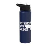 Farmer Just Chasing Cattle & Kids Rancher Farming Dad Funny Stainless Steel Insulated Water Bottle