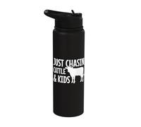 Farmer Just Chasing Cattle & Kids Rancher Farming Dad Funny Stainless Steel Insulated Water Bottle