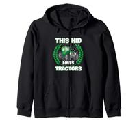 Farmer Kid Loves Tractors Youth Farming Humor Retro Zip Hoodie