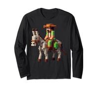 Farmer Riding Donkey Block Style for Boys Girls Gaming Pixel Long Sleeve T-Shirt