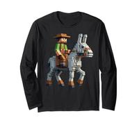 Farmer Riding Donkey Block Style for Boys Girls Gaming Pixel Long Sleeve T-Shirt