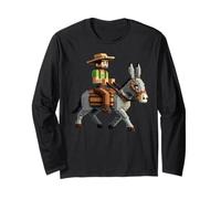 Farmer Riding Donkey Block Style for Boys Girls Gaming Pixel Long Sleeve T-Shirt