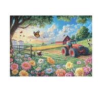 Farmer Tractor Flower Field 500-piece Jigsaw Puzzle Bundle Family Puzzle Lovers Brain Training Mindful Activity Spring Gift Durable Cardboard 500 PCS（52×38cm）