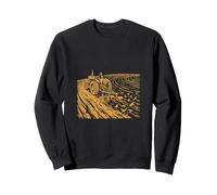 Farmer Tractor Plow Linocut Farm Field Art Sweatshirt