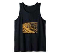 Farmer Tractor Plow Linocut Farm Field Art Tank Top