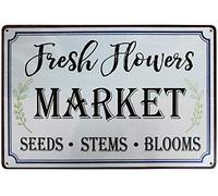 Farmers Fresh Flowers Market Hanging Metal Sign Country Home Wall Farmhouse Decoration Wall Art SignsTin Sign 8X12 Inches