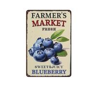 Farmer'S Market Fresh Sweet & Juicy Blueberry Aluminium Metal Tin Sign Home Plaque Poster Home Bar Kitchen Coffee Man Cave Garage Wall Decor Art Tin Sign 5.5x8 Inch