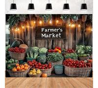 Farmers Market Harvest Photography Backdrop Farm Fresh Organic Fruit Vegetable Shop Background Farmers Market Stall Background Baby Shower Birthday Party Decorations Banner(B, 7x5feet)