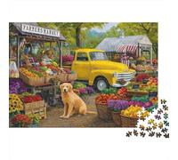 Farmer's Market Jigsaw Puzzles for Adults 1000 Piece Golden Retriever Dog Jigsaw Puzzle for Adults Wood Puzzle Educational Games Family Decoration Challenging Therapeutic Fun 1000pcs (75x50cm)