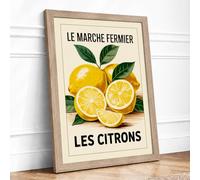 Farmer's Market Lemons Vintage Framed Wall Art Print A1 Oak