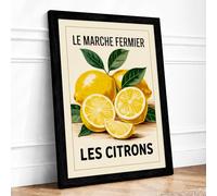 Farmer's Market Lemons Vintage Framed Wall Art Print A3 Black