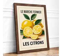 Farmer's Market Lemons Vintage Framed Wall Art Print A4 Walnut