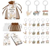 Farmers Market Theme Acrylic Keychain Party Favors Set She's Fresh off the Market Keyring Vegetable Floral Thank You Tags Brown White Organza Bags and for Bridal Shower Birthday Baby Shower Supplies