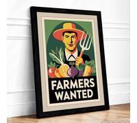 Farmers Wanted Vintage Framed Wall Art Print A3 (42×29.7cm) Black, Wall Decor for Living Room, Bedroom, Office & Home, Ready to Hang, Art Gift