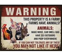 Farmers Warning This Property Is Farm Yard Sign Farmhouse Metal Sign Funny Restaurant Decor Plaque Wall Decor Poster Metal Sign 8X12 Inches