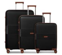 Farmhood Eco Edition Sustainable Hard Shell Suitcase Set 3-Piece | Trolleys with Expansion Pleat Expandable by 6 cm | Robust and Lightweight Material, 4 Double Wheels & TSA Lock | Men and Women, black