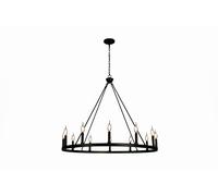 Farmhouse 12 Lights Wagon Wheel Chandelier, 36in Black Modern Wagon Wheel Ceiling Light Fixture with Adjustable Chain, Round Industrial Rustic Pendant Lighting for Living Room (12 Lights)
