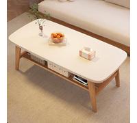 Farmhouse 2-Tier Coffee Table - Rustic Wood Storage Table with Easy Assembly, 39.3"x21.6"x17.7", Warm White Finish for Living Room, Modern Farmhouse Decor