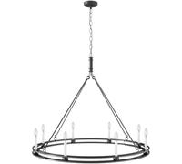 Farmhouse 8-Light Wagon Wheel Chandeliers, 43.3 inch Black Chandelier with White Sconce, Adjustable Industrial Round Hanging Light,Luxury