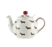 Farmhouse Animal Pattern Teapot for Loose Leaf Tea, White with Animal Illustration (Dog)