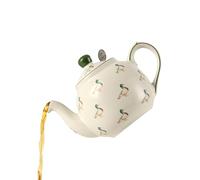 Farmhouse Animal Pattern Teapot for Loose Leaf Tea, White with Animal Illustration (Duck)