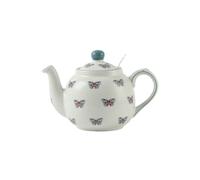 Farmhouse Animal Pattern Teapot with Infuser for Loose Leaf Tea, White with Animal Illustration (Butterfly)