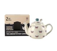 Farmhouse Animal Pattern Teapot with Infuser for Loose Leaf Tea, White with Animal Illustration (Butterfly)