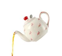 Farmhouse Animal Pattern Teapot with Infuser for Loose Leaf Tea, White with Animal Illustration (Flamingo)