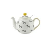 Farmhouse Animal Pattern Teapot with Infuser for Loose Leaf Tea, White with Animal Illustration (Zebra)