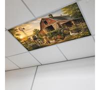 Farmhouse Animals Magnetic Fluorescent Light Covers for Ceiling Lights 2x4 Ft, Red Barn Tractor Rooster Cow Dog Office Classroom Kitchen Drop Ceiling Light Covers Lighting Filters Shade Panel 1 Pack