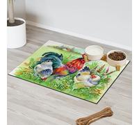 Farmhouse Animals Pet Feeding Mat for Cat Dog Water Bowl Food Mats Animals Chickens Hen Pet Feeding Mats Absorbent Nti-Slip Contain Spills Protects Floors Placemat 40.6 x 60.9 cm