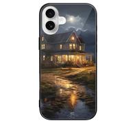 Farmhouse at Night Printed Phone Case Cute Slim Glass Cellphone Protective Cover Unisex Compatible with iPhone 16/16 Plus/16 Pro/16 Pro Max/16 E