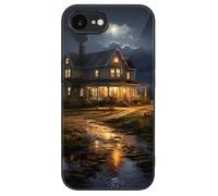 Farmhouse at Night Printed Phone Case Cute Slim Glass Cellphone Protective Cover Unisex Compatible with iPhone 16/16 Plus/16 Pro/16 Pro Max/16 E