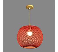 Farmhouse Bamboo Weaving Pendant Lights for Bedroom,Globe Wicker Kitchen Island Lighting Fixtures Colorful Rattan Dome Hanging Light Yearn for (Red 37x32cm)