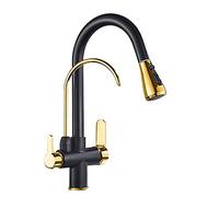 Farmhouse Bar Sink with d Pull-Out Faucet, Brushed el & Brass, Commercial Grade Rotatable Hot & Cold Tap - Ideal for Modern Kitchens & Entertaining