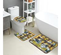 Farmhouse Bathroom Mat Sets 3 Piece, Cute Cattle Bubbles Absorbent Non Slip Toilet Rugs U Shaped Washable, Rustic Animal Quick Dry Memory Foam Bathroom Rug Set