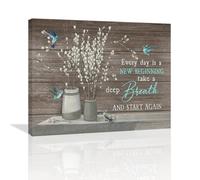 Farmhouse Bathroom Wall Art Rustic Hummingbird Cotton Flower Pictures Wall Decor Everyday is a New Beginning Canvas Painting Print Inspirational Quotes Artworks Framed for Bedroom Living Room 24"x20"